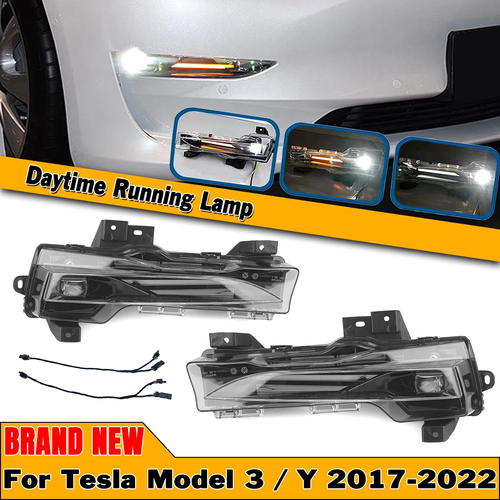 

For Tesla Model 3 Model Y 2017-2023 Sequential Front Bumper Side Daytime Running Light Turn Signal Indicator