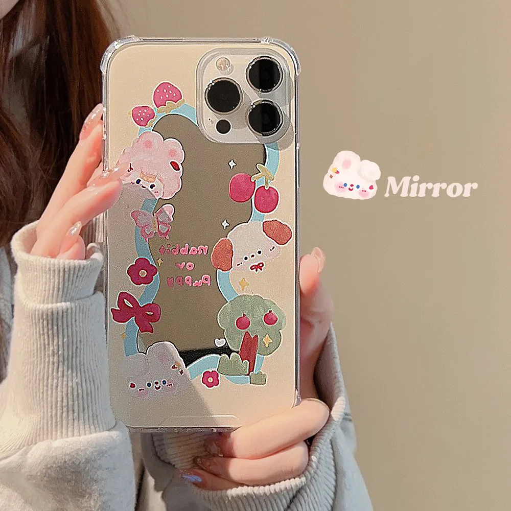 Oil Painting New Design 15 Pro Max TPU Anti-fall Phone Case For iPhone14 Apple 11 12 13 Pro Max With Makeup Mirror Back Cover