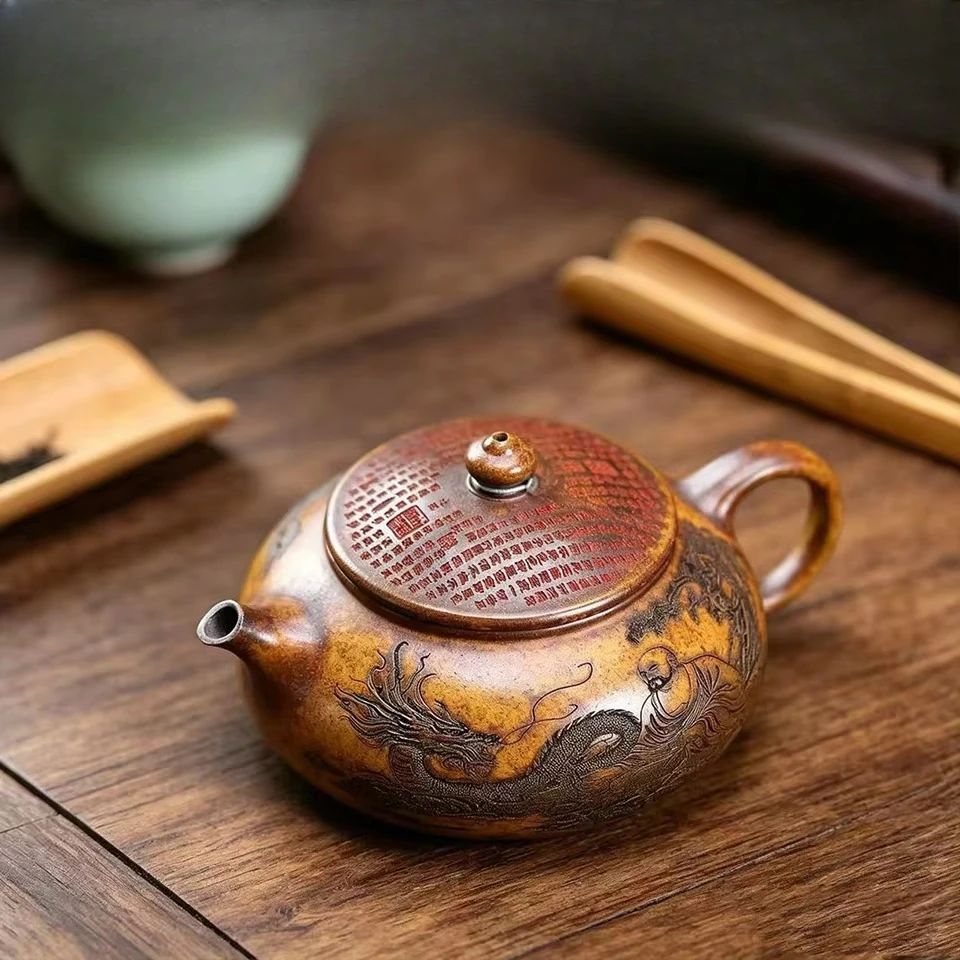 Yixing Purple Clay Pot Raw Mine Keel Gold Sand Arhat Hanjiang Pot Kung Fu Tea Set Chinese Teapot