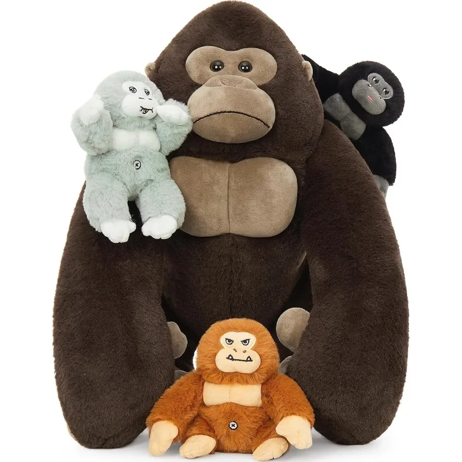 

4Pcs Giant Brown Gorilla Stuffed Animals 19.6 Large Soft Cuddly Plush Toy with 3 Baby Gorillas Inside for Boys Girls Gift