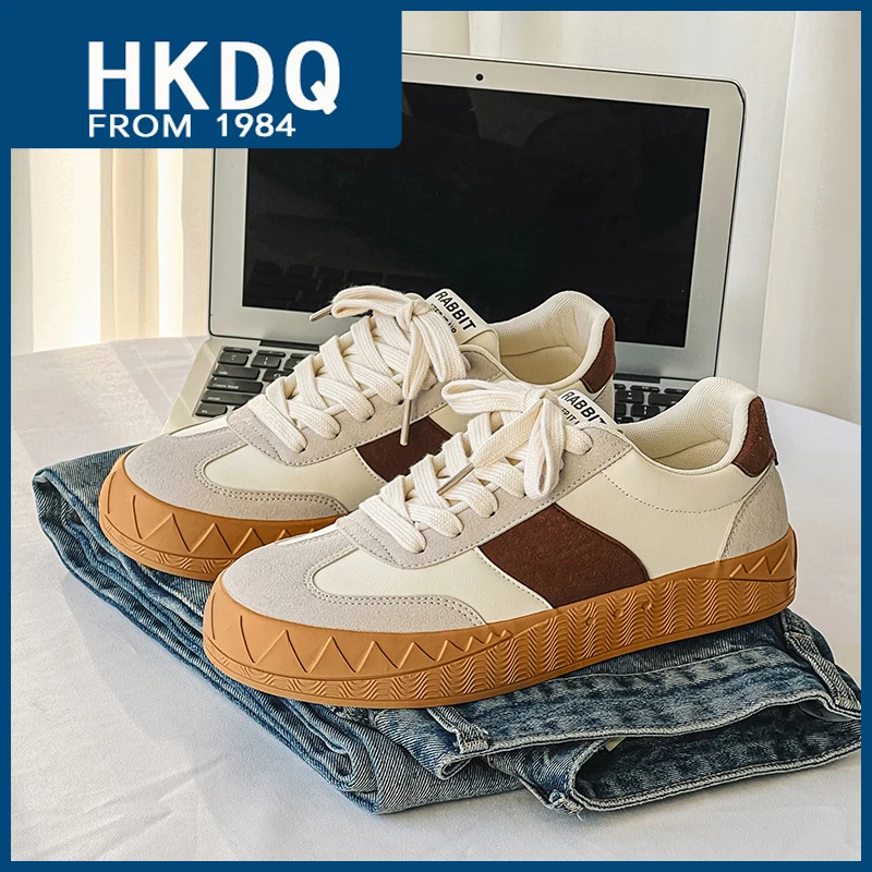 

HKDQ High Quality Men's Casual Sneakers Fashion Beige Platform Vulcanized Shoes Men Suede Breathable Flat Men's Skateboard Shoes