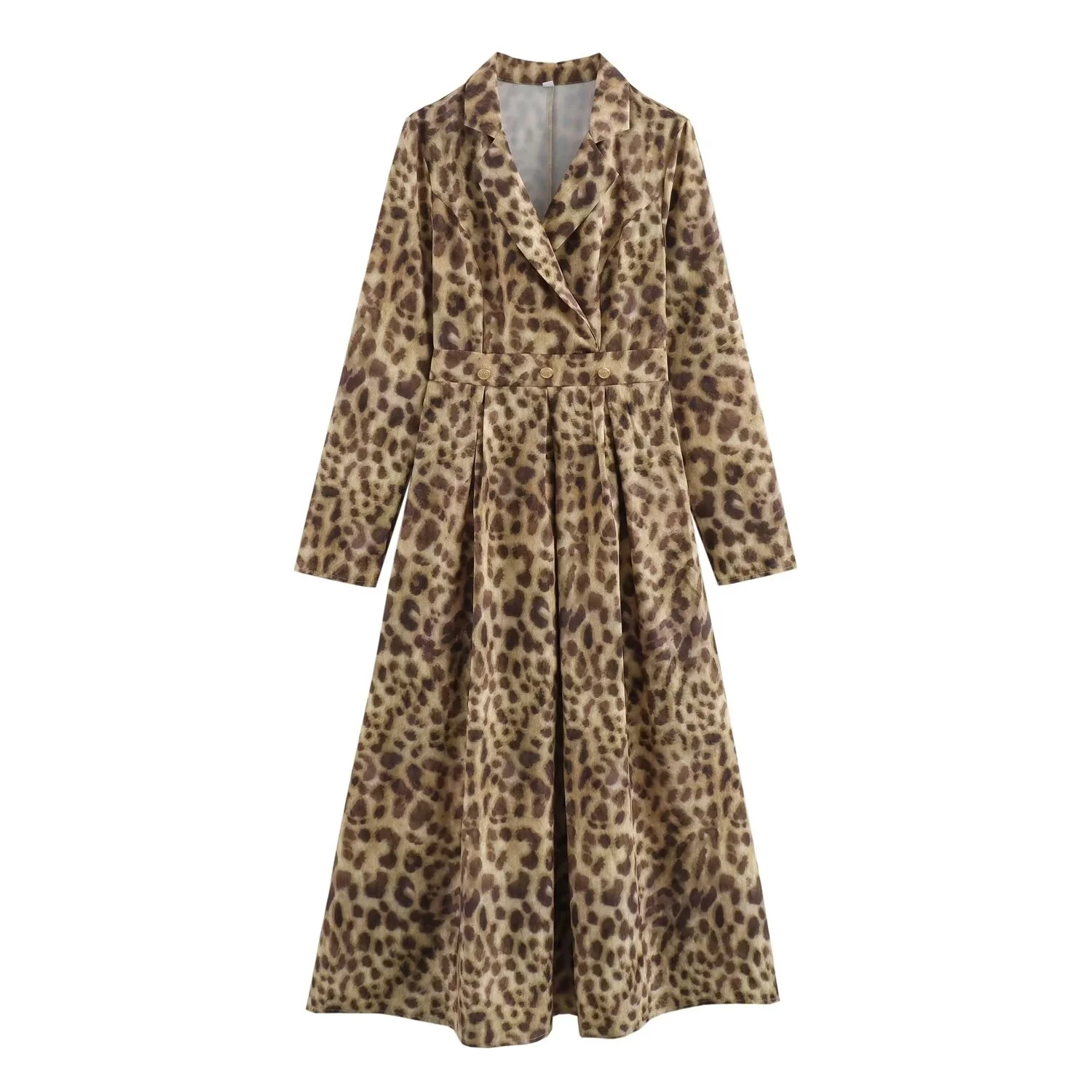 Autumn New Women\'s Clothing European And American Style Fashionable Simple Leopard Print Suit Collar Long Sleeved Dress