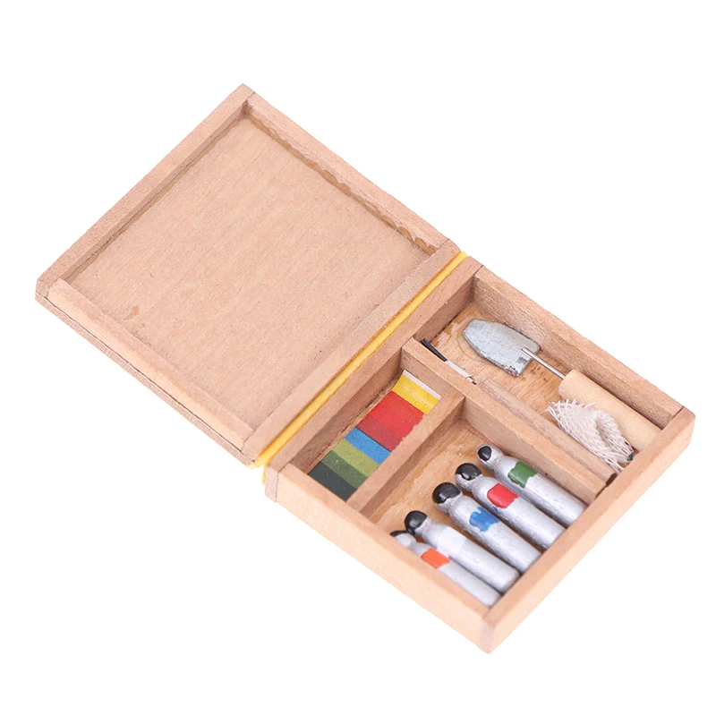 1:12 Dollhouse Miniature Artist Paint Pen Wood Box Model Toys Dolls Accessories