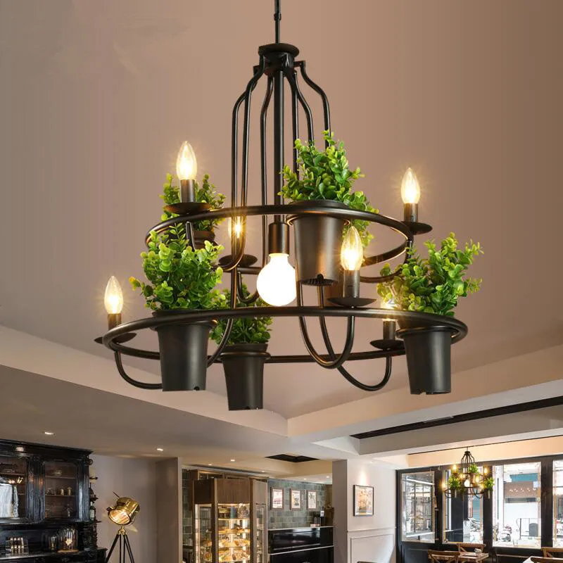 Nordic Modern Simple Restaurant Bar Chandelier Coffee Shop Creative Art Green Plant pendent lamps Personalized Balcony Lamp