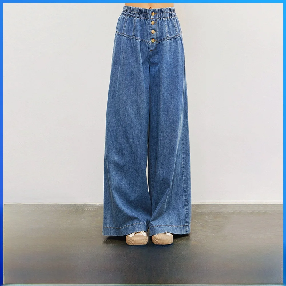 

Casual Loose Fit Jeans Thin Elastic Waist Denim Pants Drapey Vintage Wide Leg Jeans Women's Spring 2025 Loose Elastic Waist