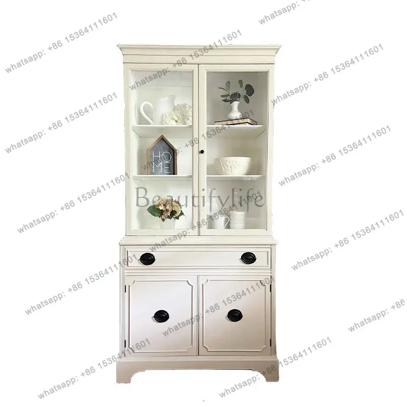 

American retro dining side cabinet, kitchen integrated against the wall, household solid wood small partition locker