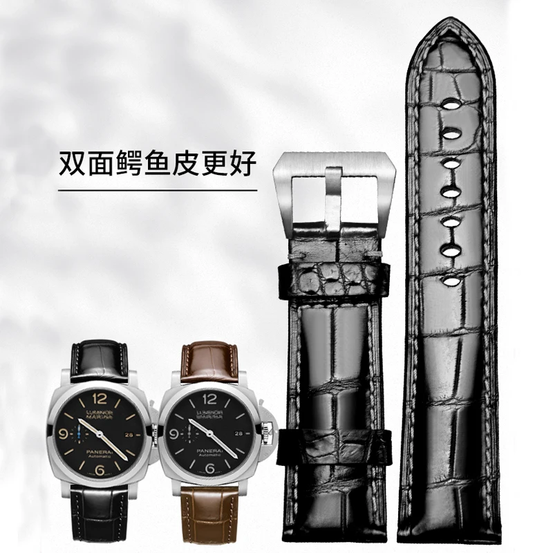 FUYIJIA Custom P-anerai Crocodile Watchbands Double Sided Alligator Skin Strap 26MM 24MM 22MM 20MM Handmade Genuine Leather Belt