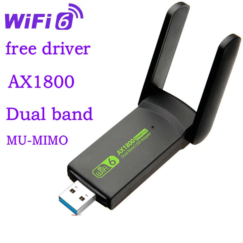 

WiFi6 USB Wi-Fi адаптер 1800 Мбит/с двухдиапазонный AX1800 2,4G/5 ГГц сетевая карта Wi-Fi ключ MU-MIMO USB3.0 для ПК ноутбука Windows