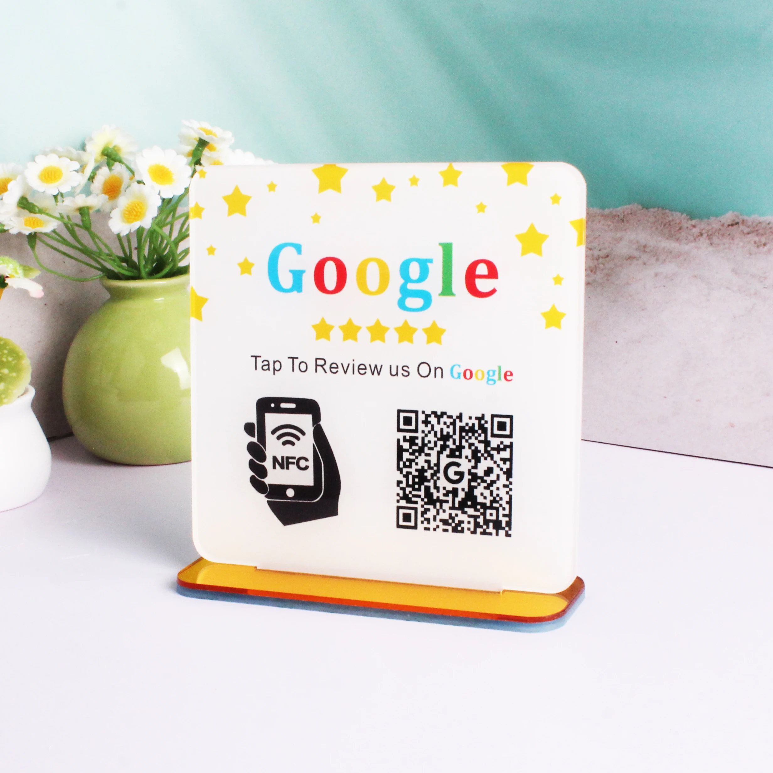 علامة مراجعة Google مع رمز مسح NFC علامات الوسائط الاجتماعية الأكريليك لتزيين متجر بيع بالتجزئة في أعمالك