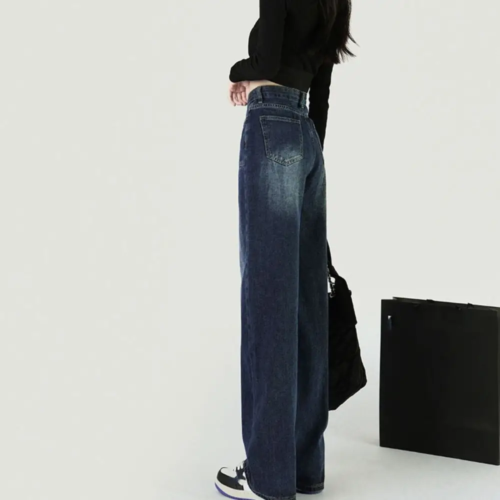 กางเกงยีนส์ทรงหลวมขาบานสไตล์เรโทรสำหรับผู้หญิง Y2k ทรงตรงเอวสูง