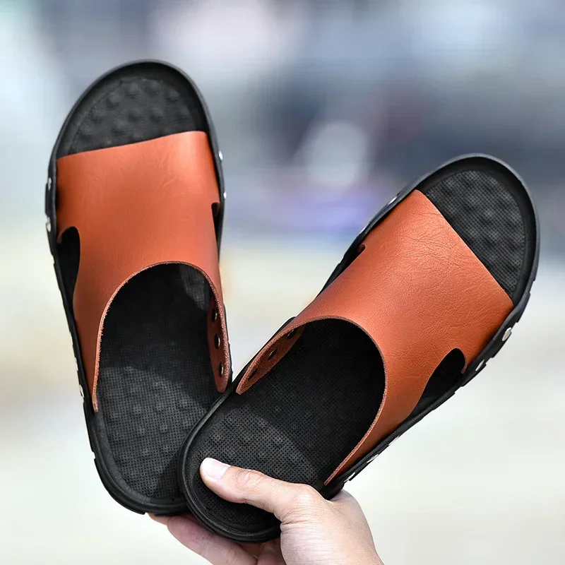 Genuine Leather Sandals Men\'s Comfortable Slipper Man Luxury 2024 Male Shoes Sneakers House Slippers Man Summer Flip Flop Slides