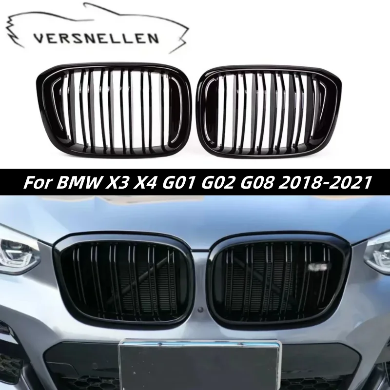 Front Bumper Racing Grill For BMW X3 X4 G01 G02 G08 2018-2021 Kidney Grill ABS Dual Slats 1 Line