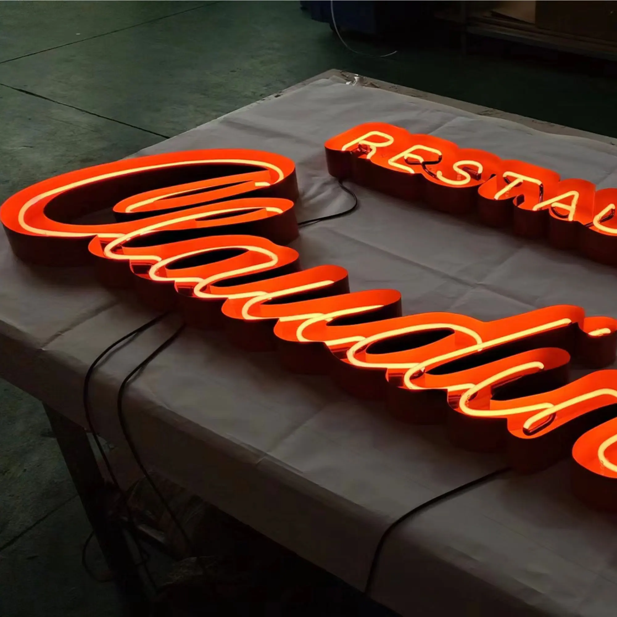 open face channel letter with glass neon