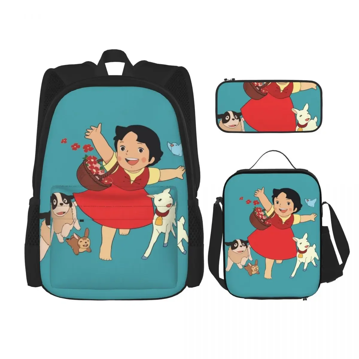 Heidi, The Girl From The Alps Backpacks Boys Girls Bookbag Children School Bags Kids Rucksack Lunch Bag Pen Bag Three-Piece Set