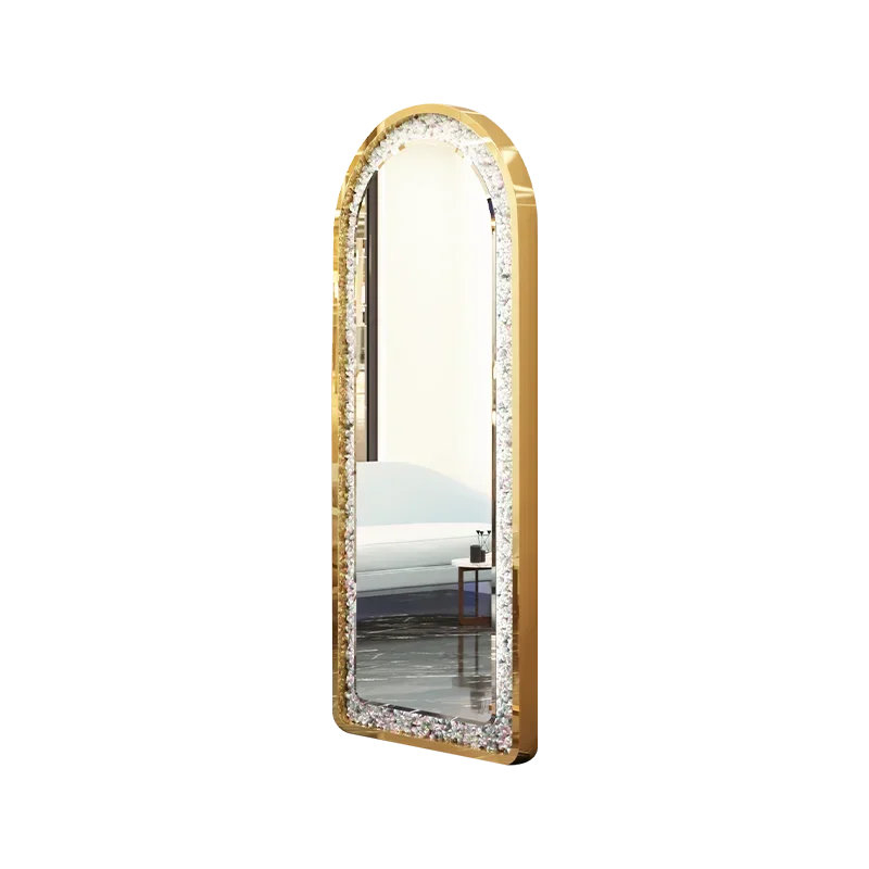 Rhinestone-Encrusted Barber Shop Dressing Table Wall-Mounted   Mirror with Light Hair Salon Dressing Table Floor Mirror