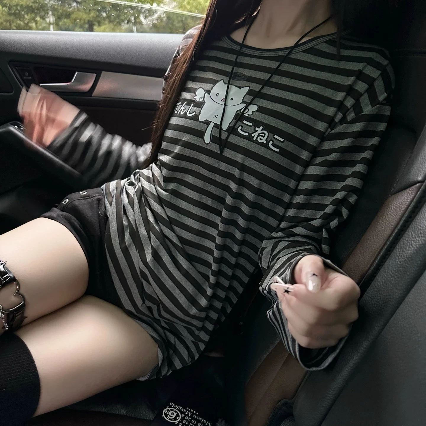 اليابانية Kawaii تي شيرت طويل الأكمام ثقافة فرعية المرأة عادية مخطط سليم القمم الكرتون طباعة س الرقبة Harajuku الحلو الخريف تيز