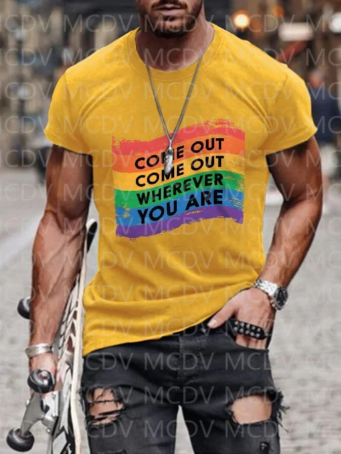 2023 Summer Men's Rainbow Come Out Come Out Wherever You Are TeeT-Shirt The Colorful The Best He Him Hole LGBT3D Printed T Shirt