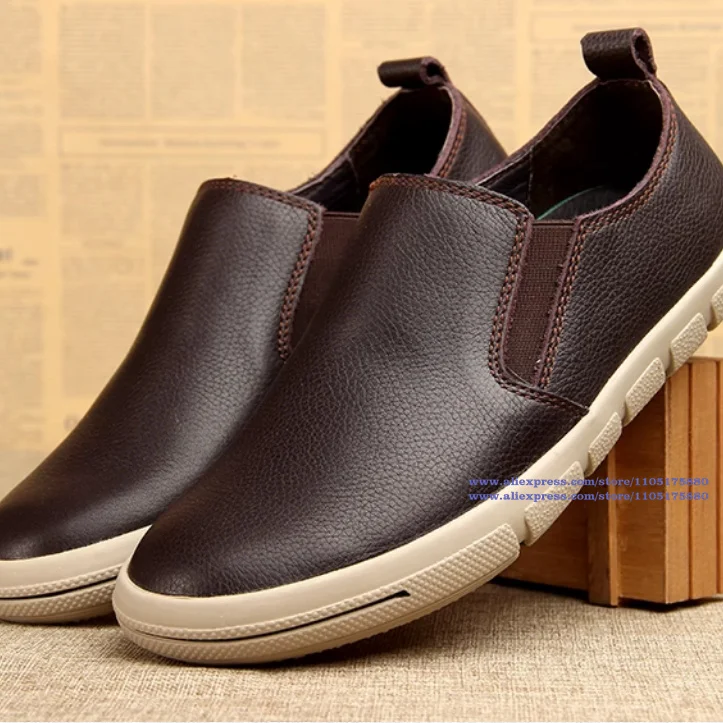 

Brown/black Leather Slip On Loafers Men's Soft Leather Soft Sole Flats Casual Shoes Cowhide Low Top Single Shoes Men's Shoes