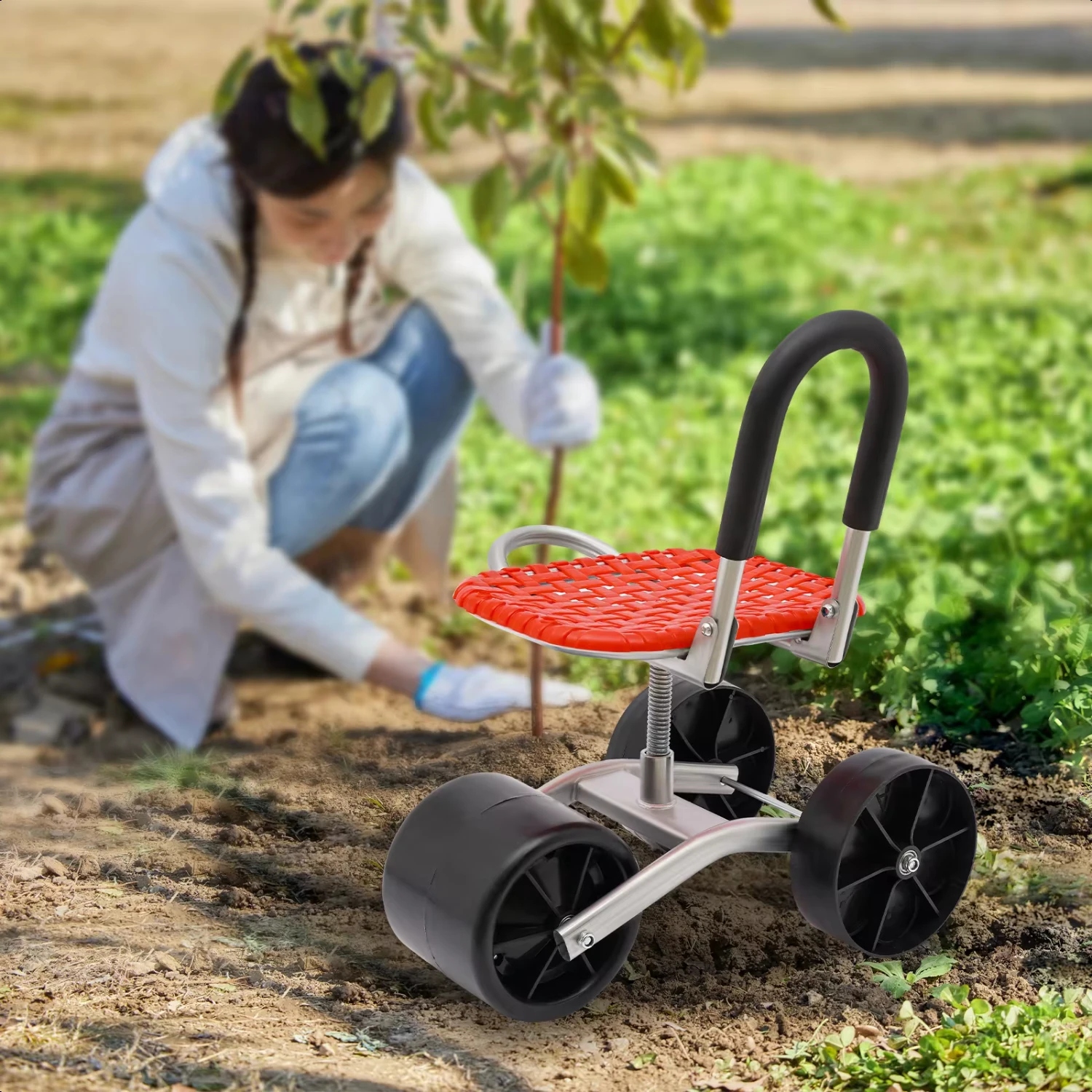 

Garden Cart Rolling Stool with ° Rotates 3 Wheels Gardening Helper Height Adjustable