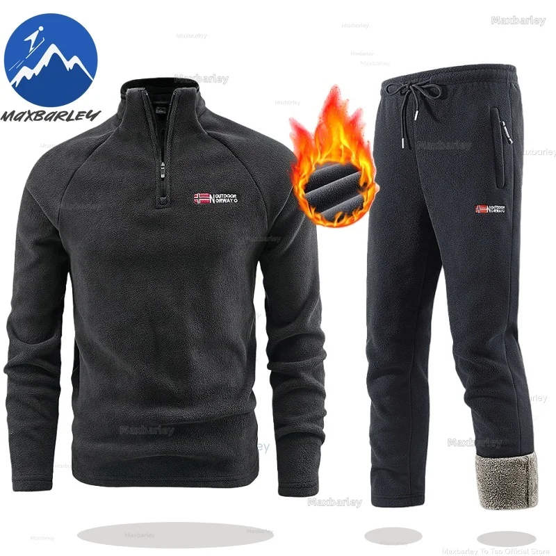 

Maxbarley Winter Sportswear Set Men Wool Jacket + Pants Suit Plush Thick Warm Windproof Sports Set Casual Jogger Sets 2Piece Set