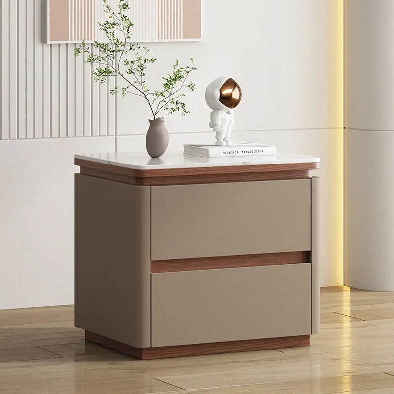 All solid wood light luxury bedside table simple high-end locker modern leather storage cabinet bedside table