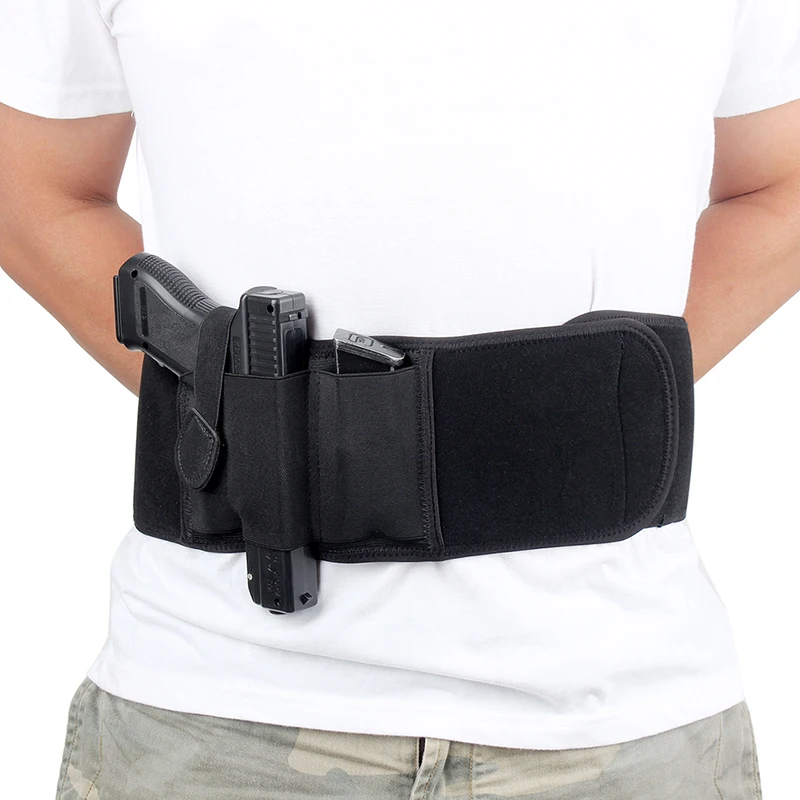 Tactical Elastic Concealed Carry Belly Band Waist Pistol Gun Holster Pouch New