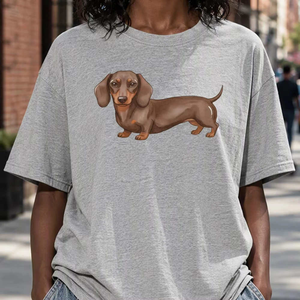 Realistic Dachshund Dog Portrait Women T Shirt Cute Puppy Lover Graphic Tee Casual Summer Streetwear Top Animal Pet Owner Gift