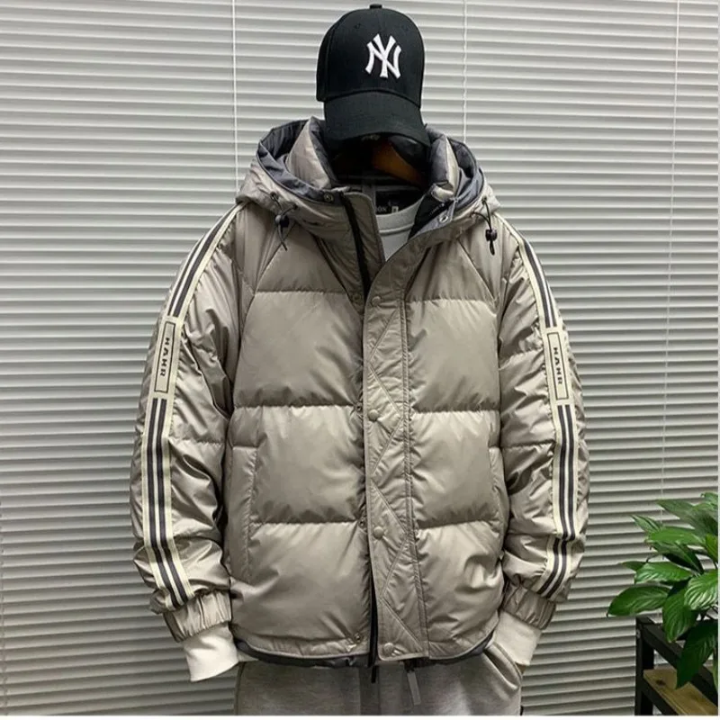 Hooded Warm Down Jacket Men Clothing Winter Down Coat Thick Korean Parkas Zipper Long Sleeve Loose Outerwear Windproof Coats