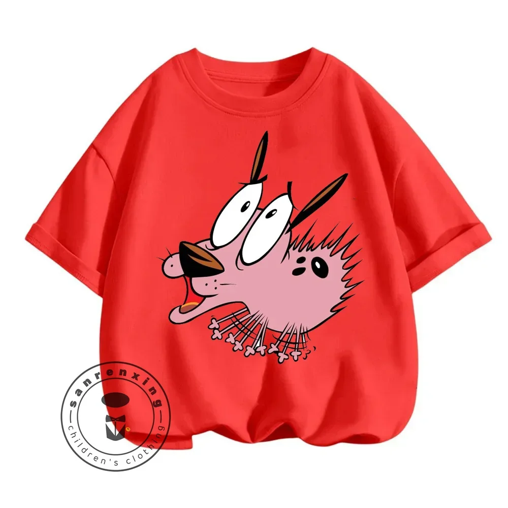 Cute Courage The Cowardly Dog Animated T-Shirts for Kids Summer Fashion Brave Cartoon Prints Elastic Sports Tops for Boys Girls