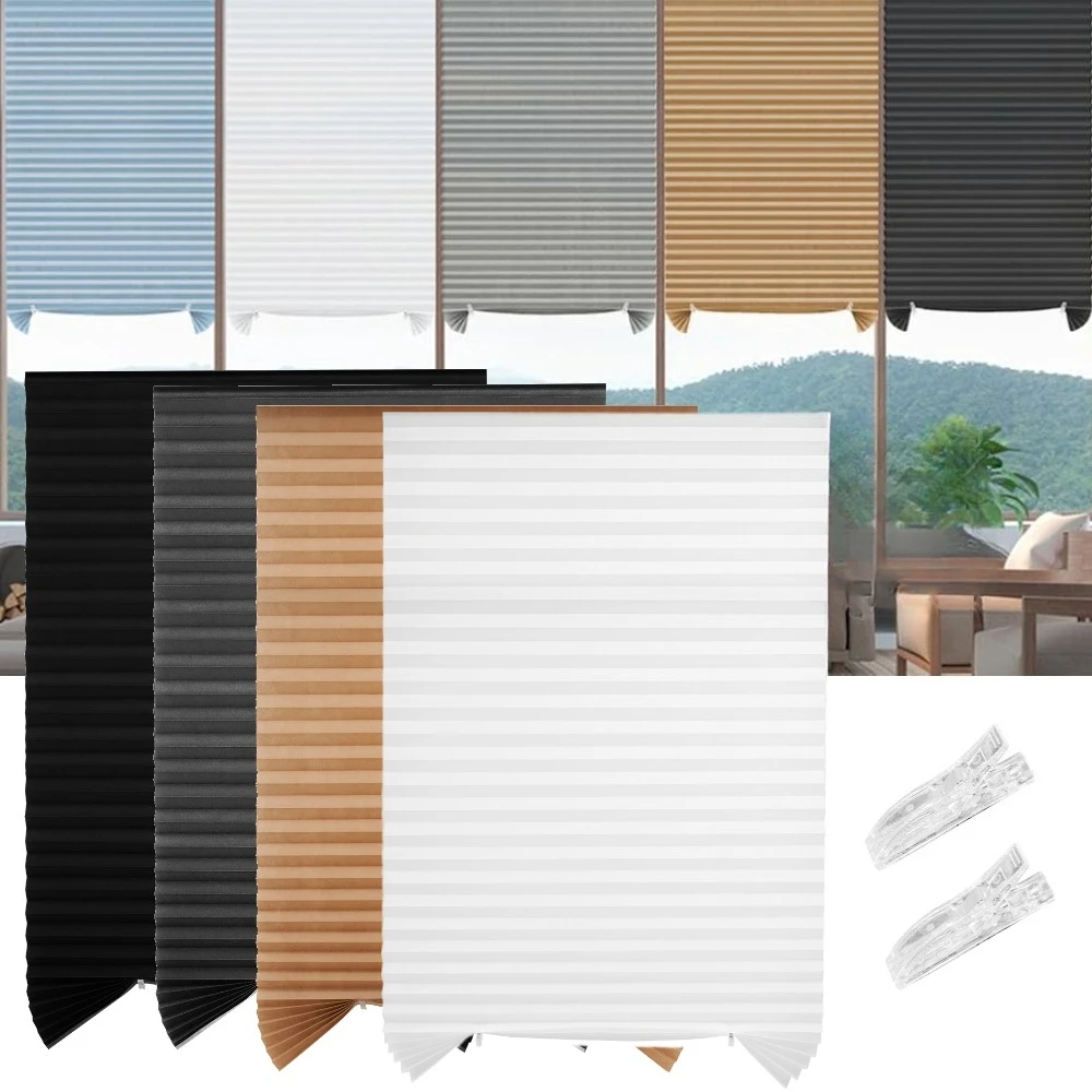 Window Blinds Cordless No Drill Cut to Size Clip On Stick On Self Adhesive Temporary Blinds Pleated Paper Blinds for Window Door