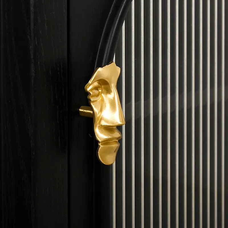 European-style Brass Single-hole Small Handle Mask Portrait Wardrobe Door Cupboard Luxury Creative Home Decoration Door Handle