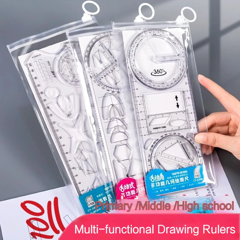 Multi Function Drawing Design Ruler Stationery Movable 360 Degree Circular Rulers Professional Geometric Drafting Measuring Tool