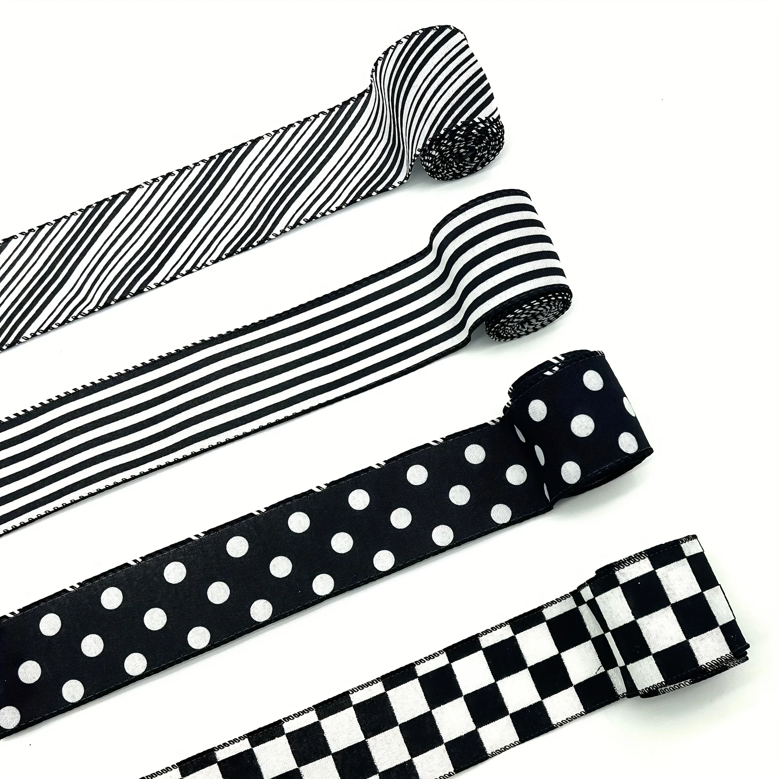 1pc 5 Yards Burlap Wired Ribbon Christmas Ribbon,Plaid Black and White Stripes Ribbons for Party DIY Crafts Holiday Decor