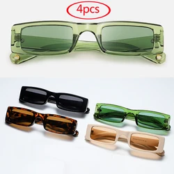 4pc Small Rectangle Sunglasses Women Fashion Square Narrow Frame Vintage Brand Sun Glasses Men Shades Retro Green Oculos