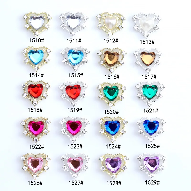 10 Pcs Japanese Nail Sailor Moon Heart-Shaped Diamond Metal Decoration 3D Love Shape Rhinestone Nail Art Mixed Parts Decors