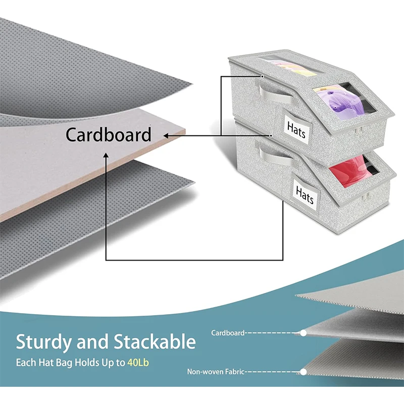 1 قطعة منظم قبعة كبيرة جدًا لقبعات البيسبول صندوق تخزين منظم قبعة بيسبول قابل للتكديس مع نوافذ شفافة مزدوجة JT529 #5