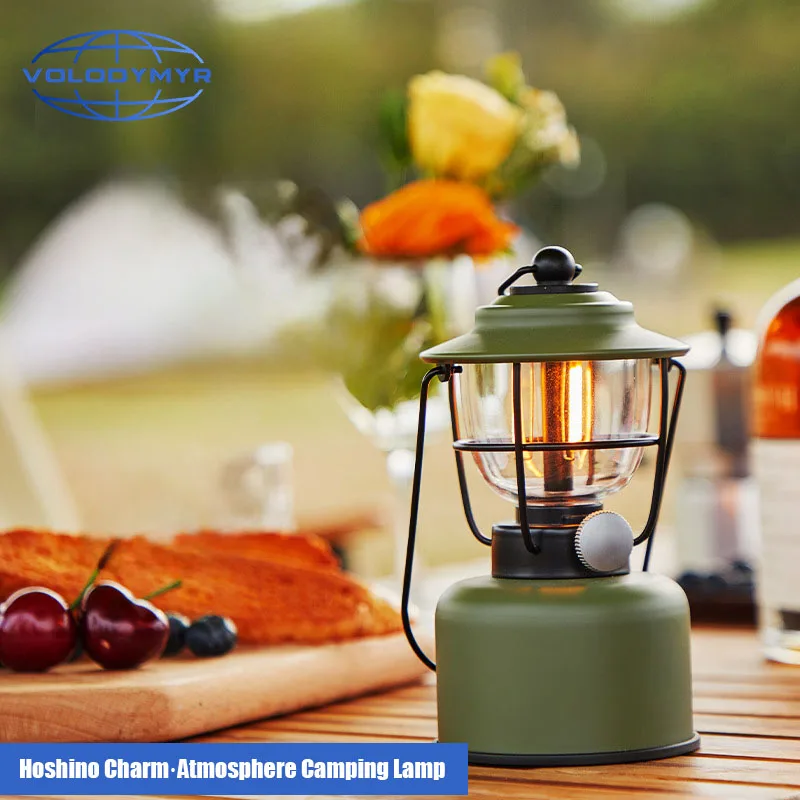 

VOLODYMYR Retro Outdoor Lamp Camping Atmosphere Light Long Battery Life Rechargeable Hanging Lantern Portable for Car Repair