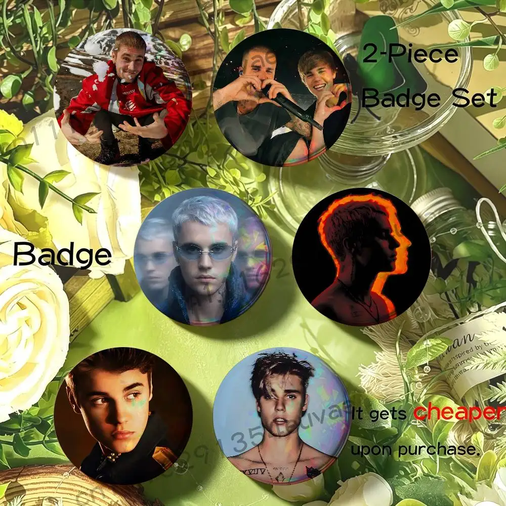 Super Star J-Justin Singer B-Bieber Button Badge 2PC Sets for Bags & Clothes & Accessories Metal Pin Vibrant Collection