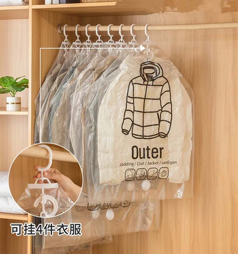 Wardrobe Compressed Bag Closet Hanging Organizer Vacuum Bag for Clothes Storage Bag with Hanger Space Saving Clear Seal Bags