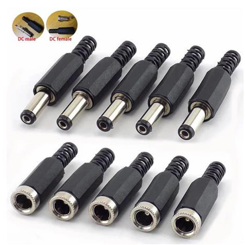 คุณภาพสูง DC Power Plug Connectors 5 คู่ชายและหญิง 21 มม.x 55 มม.บัดกรีการสิ้นสุดการบีบอัดความเครียดบรรเทา