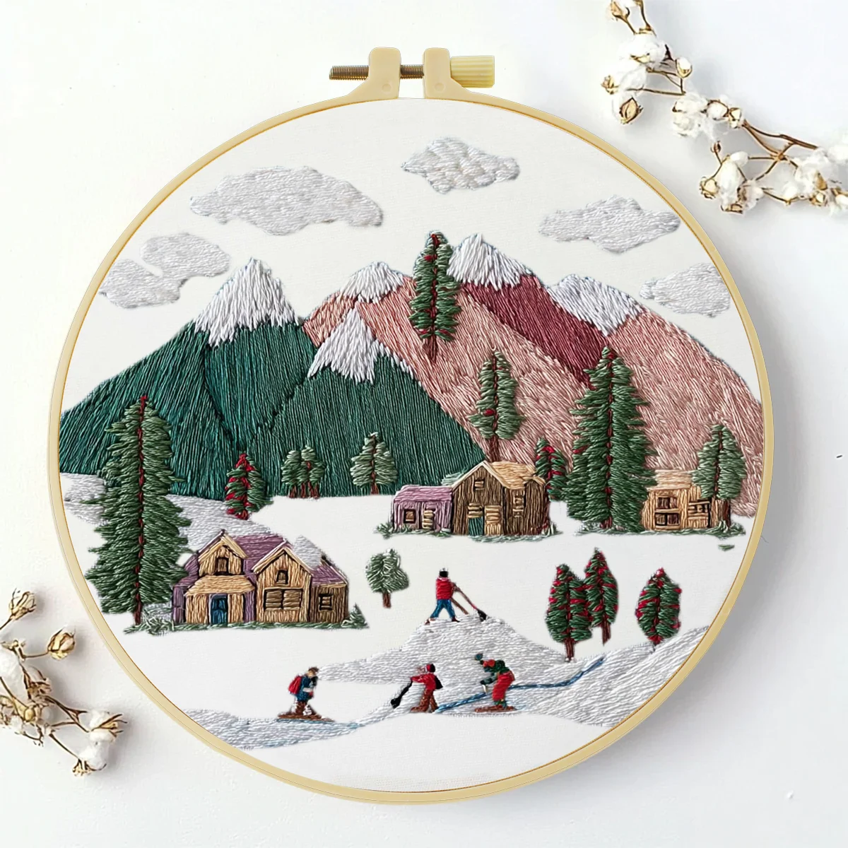 1 Stück 20X20CM/15X15CM 7,87/6,3 Zoll Ski-Stickerei-Starter-Kit DIY-Kit DIY-Stickerei-Set Handarbeiten Heimdekoration Nadelkunst – Detail 2