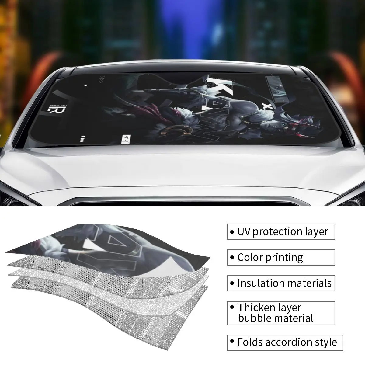 Kayn LOL League Of Legends Game ظلة الزجاج الأمامي للسيارة نافذة الزجاج الأمامي حاجب الشمس ملحقات يغطي #4