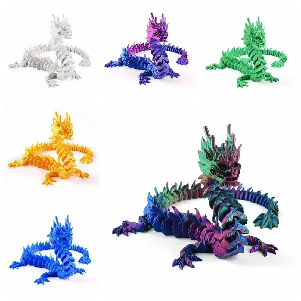 Crystal 3D Printed Crystal Dragon Poseable Joints Rotatable 3D Printed Dragon Flexible Chinese Style 3D Articulated Dragon Toys