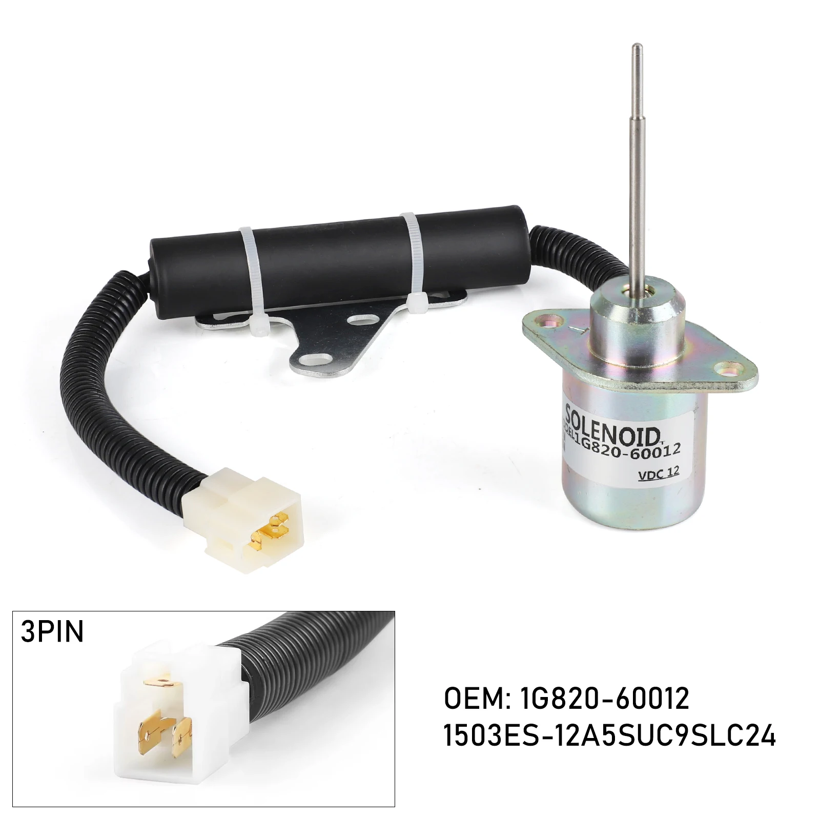 

12VDC Fuel Shut Off Solenoid 1G820-60012 1G820-60020 for Kubota Engine D722 D782 Kubota Excavator KX41 KX41-3 KX016 KX018