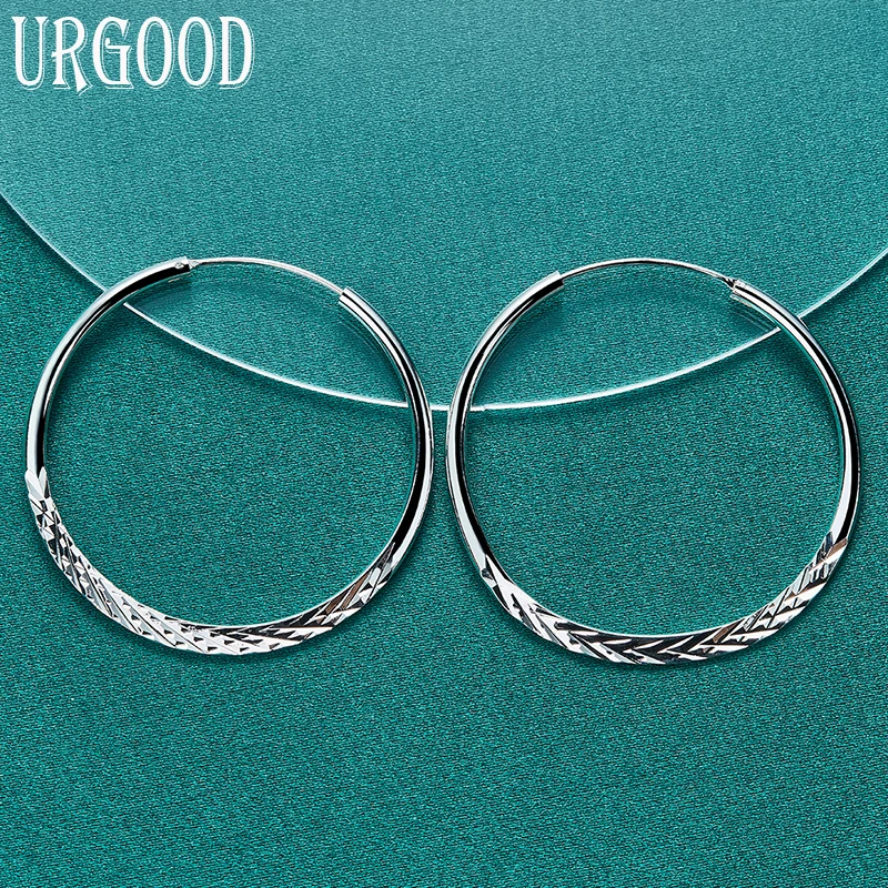 925 Sterling Silver 40/45/50mm Round Circle Hoop Earrings For Women Party Engagement Wedding Fashion Jewelry Gift