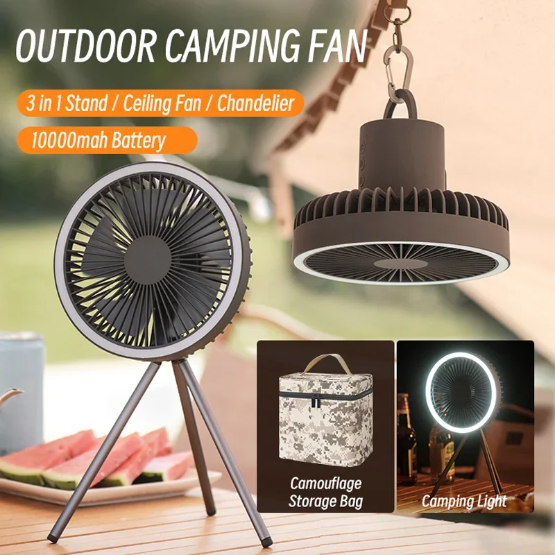 10000mAh Wireless Ceiling Portable Circulator Camping Fan Rechargeable Desktop Electric Fan with Power Bank LED Lighting Tripod