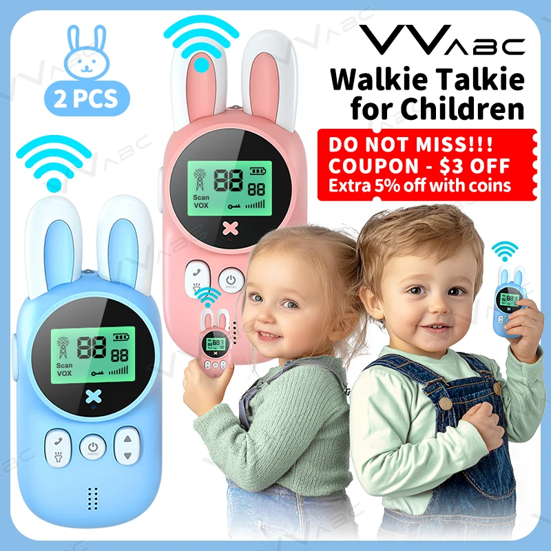 2pcs mini Walkie Talkie for Kids Rabbit Ear Cute Style 1-3km Handheld 2 way Radio Child Intercom Interphone for Children Toys