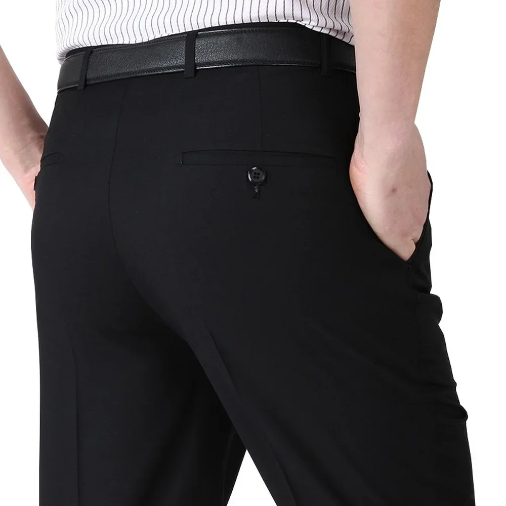 

Summer Men Business Thin Silk Pants 29-56 Male Big Size Formal Classic Black Breathable Office Baggy Suit Trousers For Mens
