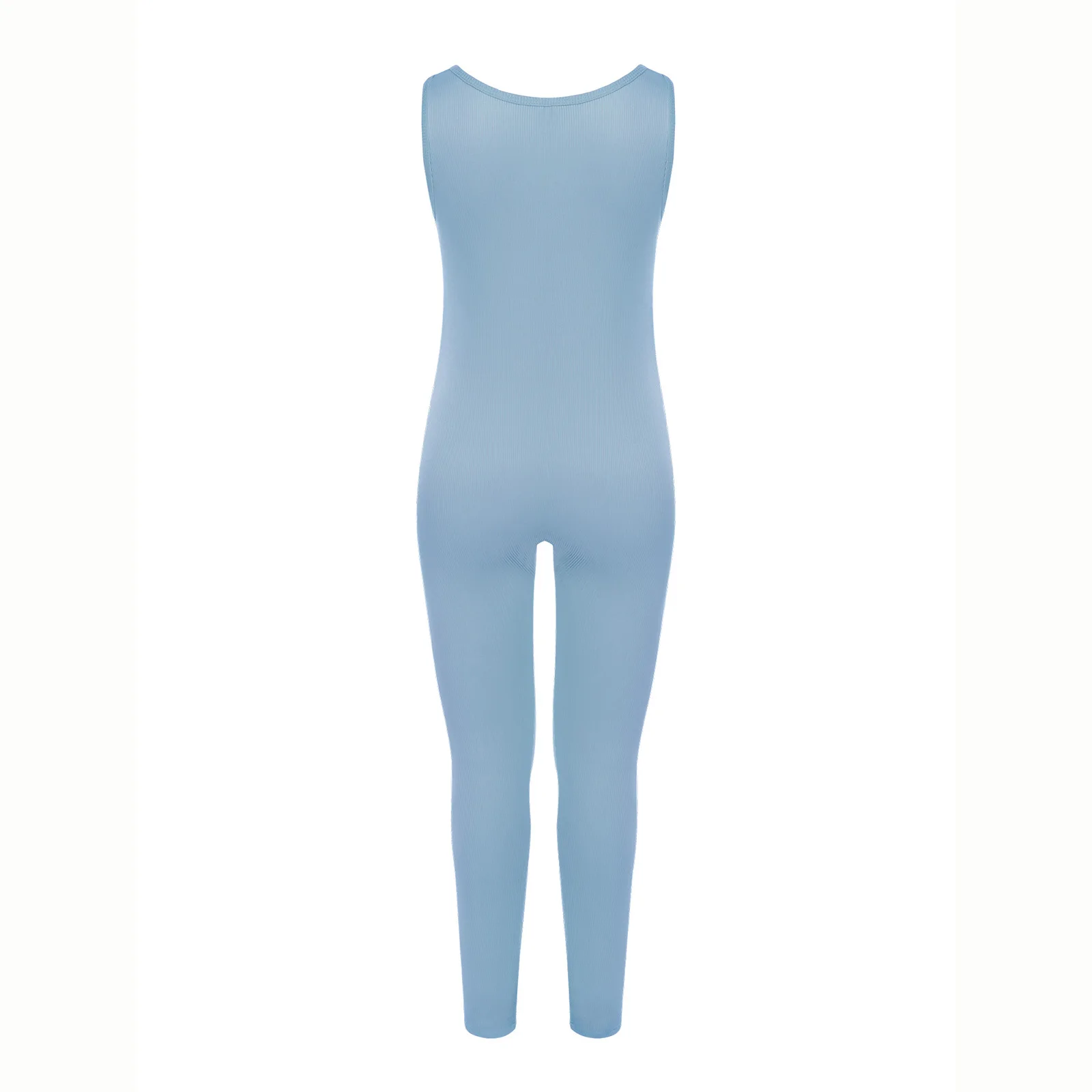 Sleeveless Ribbed Sports Athletic Jumpsuit Kids Girls Bodysuit Casual Solid Color Full Body Leotard Gymnastics Skating Dancewear