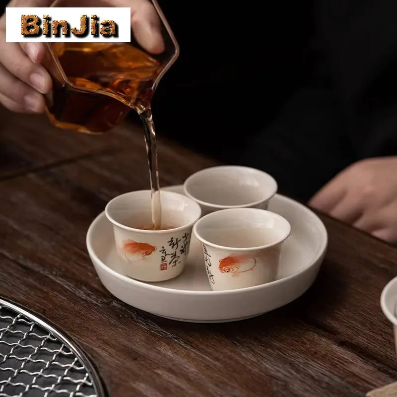 40 مللي رسمت باليد ذهبية أكواب شاي العشب الخشب رمادي المزجج تذوق كوب عطري السيراميك Msater التأمل الكونغ فو Teaset #2